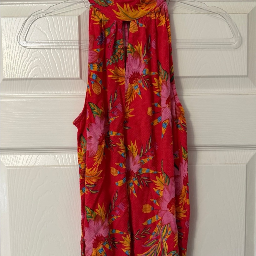 Rachel Roy Floral Halter Blouse Red Pink Tropical Size XS